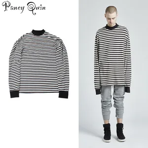 Футболка Мужскаяженская оверсайз с длинным рукавом, свободная рубашка в черно-белую полоску, парная одежда