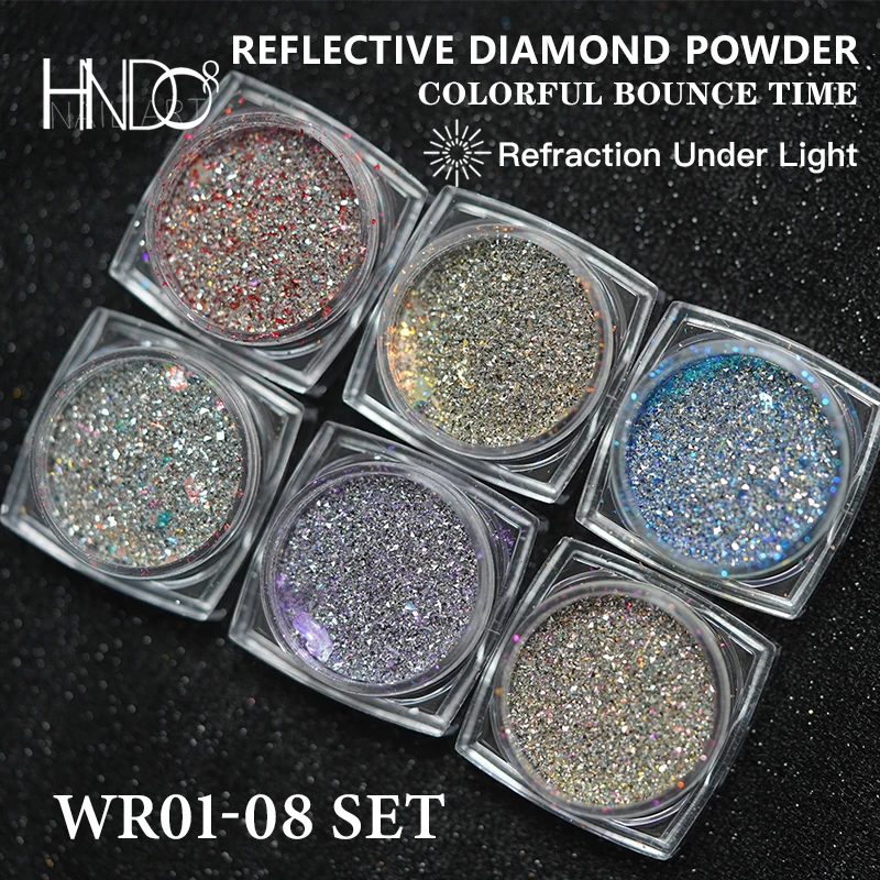 

HNDO 6 Pcs/Box Reflective Sparkle Nail Glitter Set Powder Pigment Dust for Nail Art Decoration DIY Professional Manicure Kit
