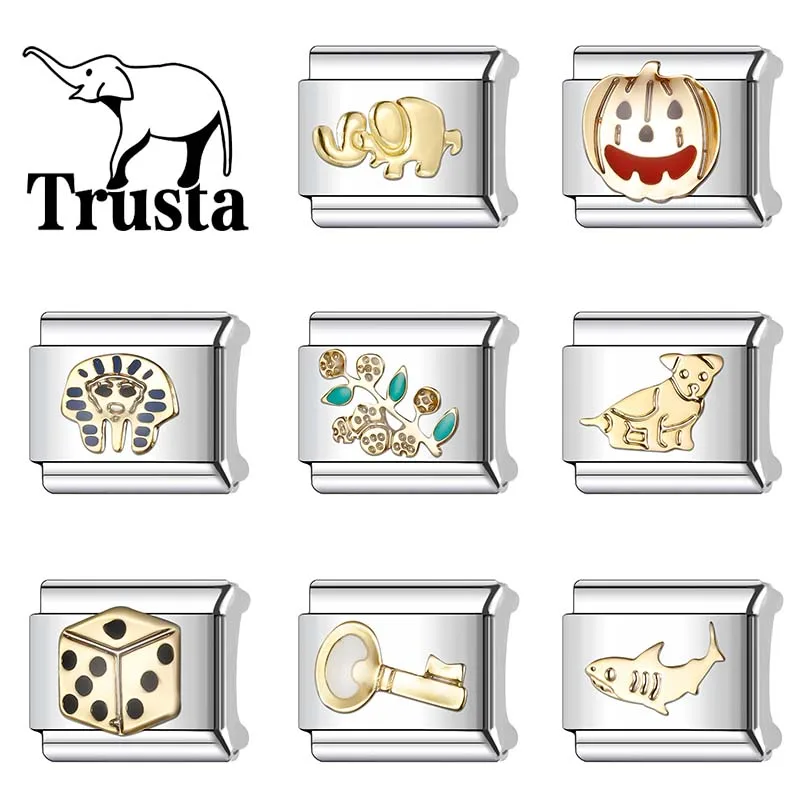Trusta 2024 Новая мода Золотая Тыква ключ очаровательные итальянские звенья 9 мм
