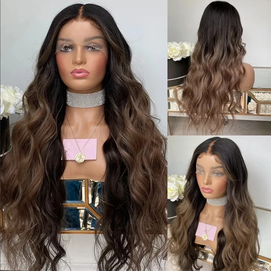 Ombre Chocolate Brown Glueless Full Lace Human Hair Wig With Baby Hair 360 Frontal Light Chesunut Blonde13X6 Lace Front 5x5 Wigs
