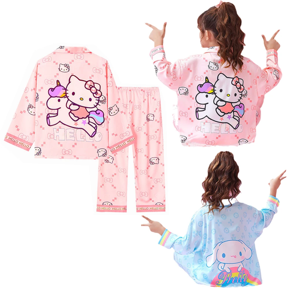 

Sanrios Kawaii hellokittys Cinnamoroll девушка с длинными рукавами, с рисунком, воротник с отворотом, кардиган, родительская одежда для отдыха
