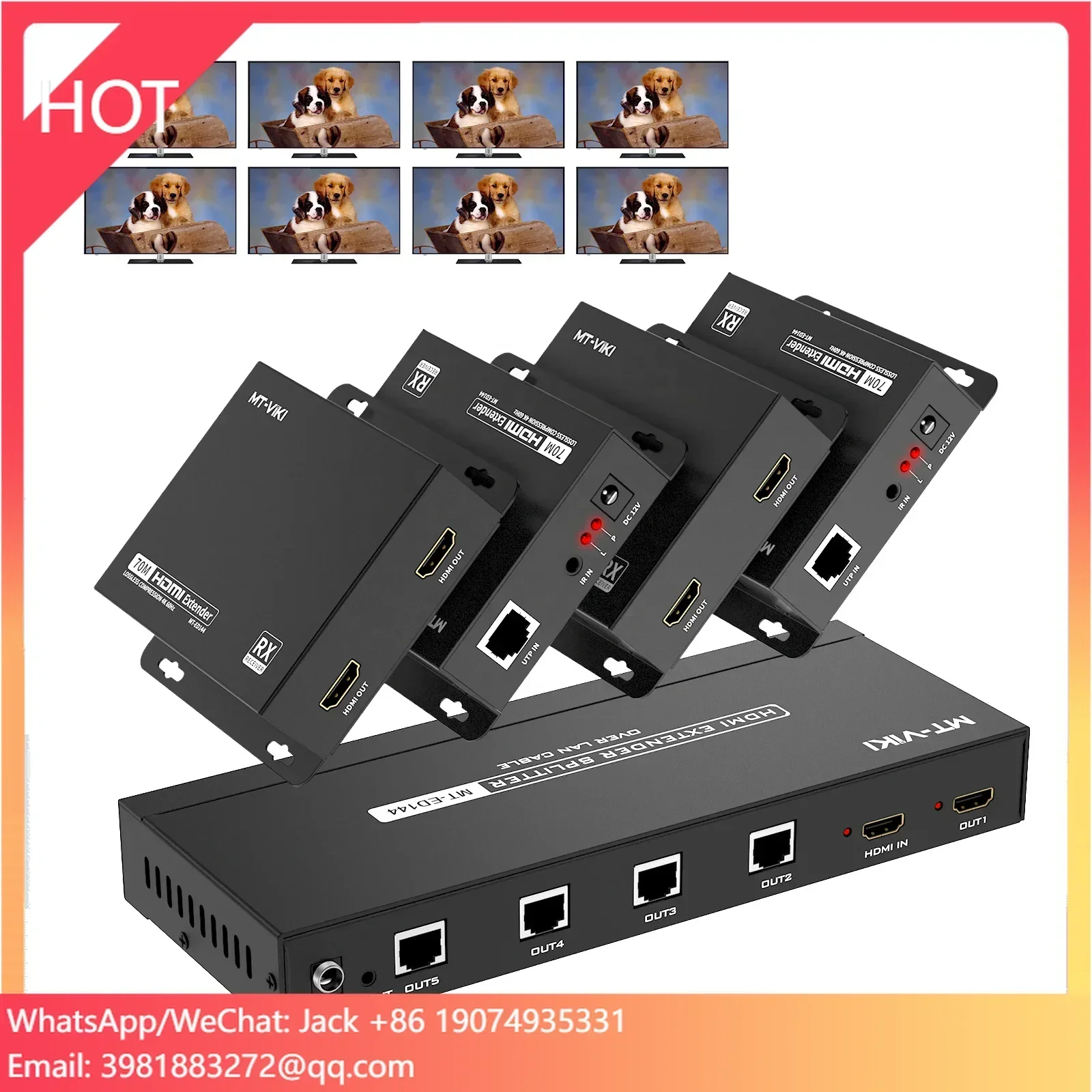 Фото Удлинитель-сплиттер 4K 60 Гц по Ethernet 1x4 1x8, MT-VIKI 1 вход 4 выхода, удлинитель-сплиттер по Cat6 POC + Loop 70 м №1