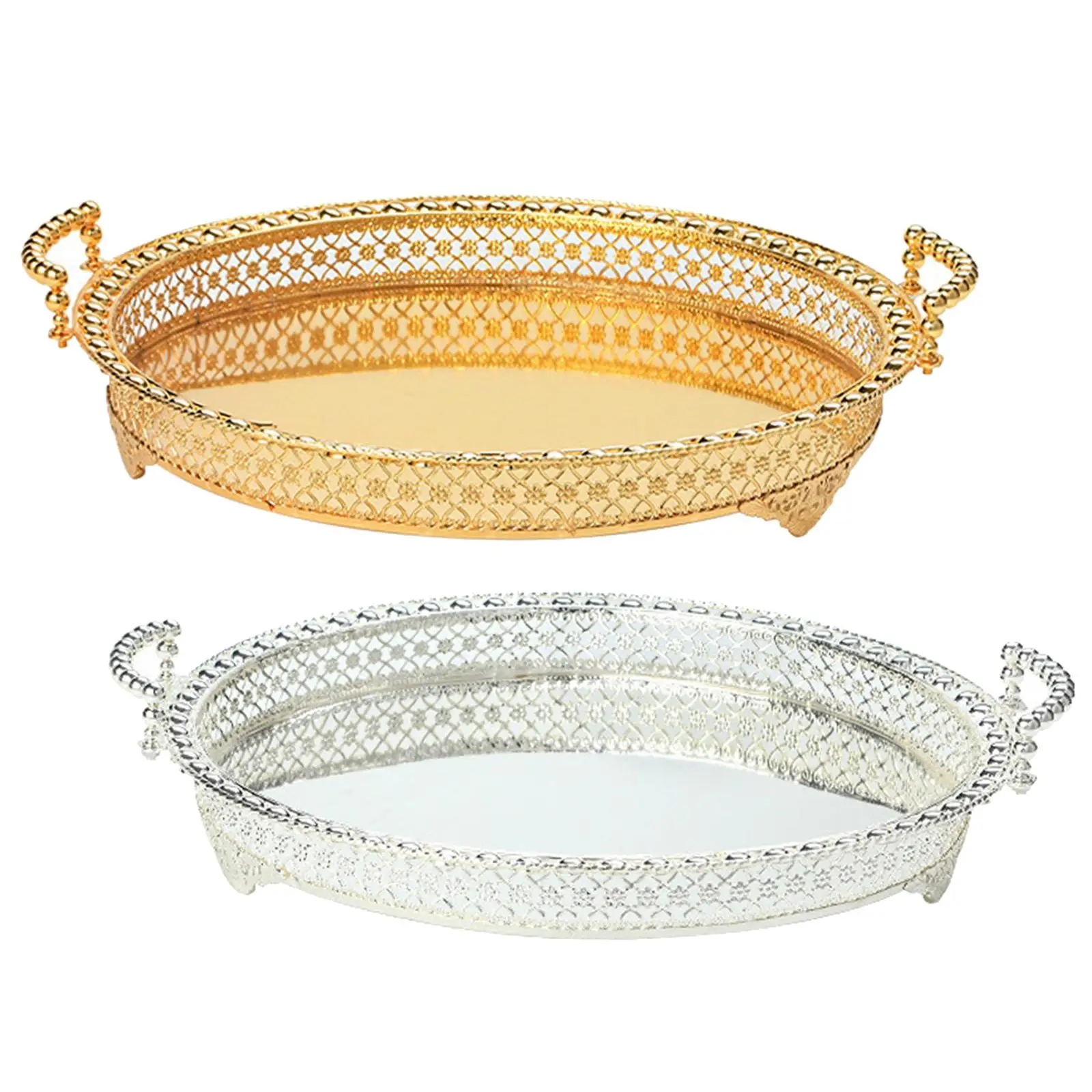 

Metal Serving Tray Plate Mirror Table Food Snack Cake Dish Cosmetic Storage Tray for Living Room Vanity Bathroom Wedding Decor