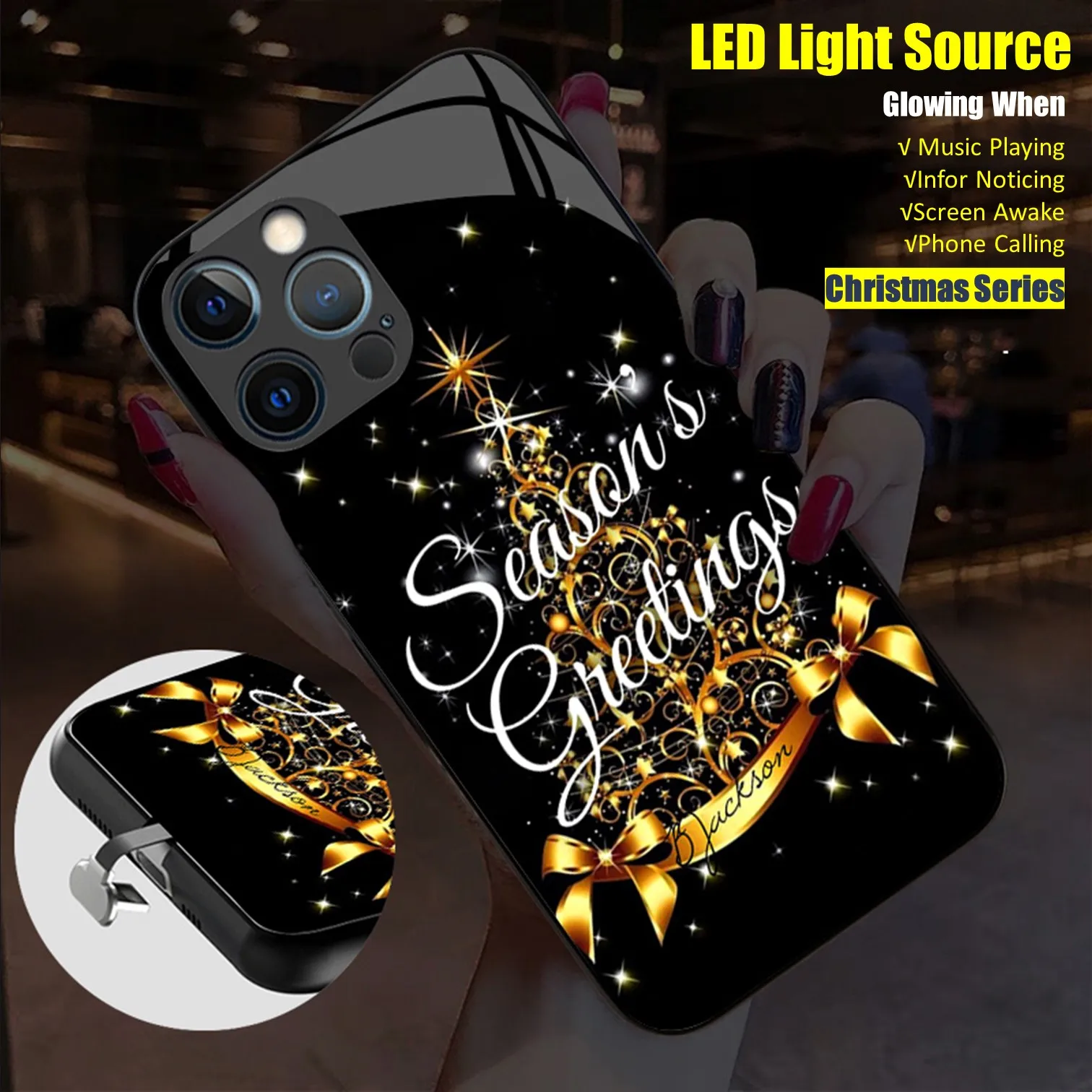 Рождественский светодиодный светящийся чехол с голосовым датчиком для телефона