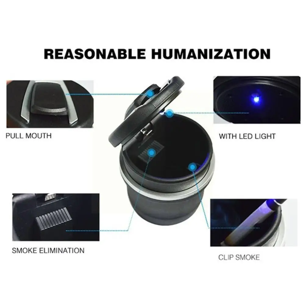 

1pcs Portable Auto Car Truck Led Cigarette Smoke Car Anti-slip Blue Light Rubber Smokeless Cigarette Ashtray Led Ashtray Ho Y4a9