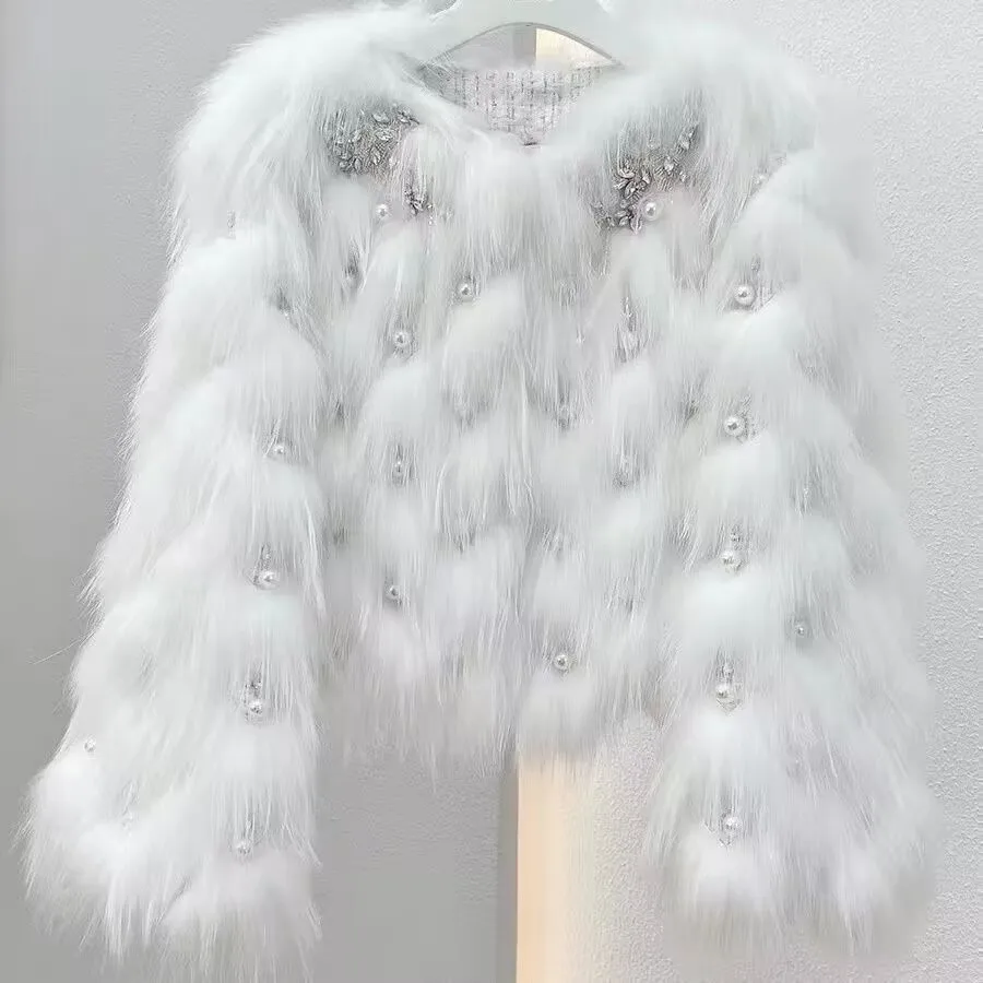AIXIAOJING High quality fur short coat and jacket Women's fluffy coat Fox fur coat Winter fur jacket Manto Women's