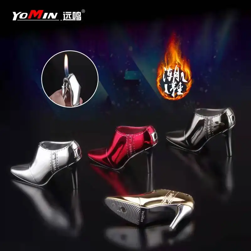 

Creative Bright High Heels Open Flame Lighter Portable Inflatable Butane Lighter for Ladies Interesting Cigarette Accessories