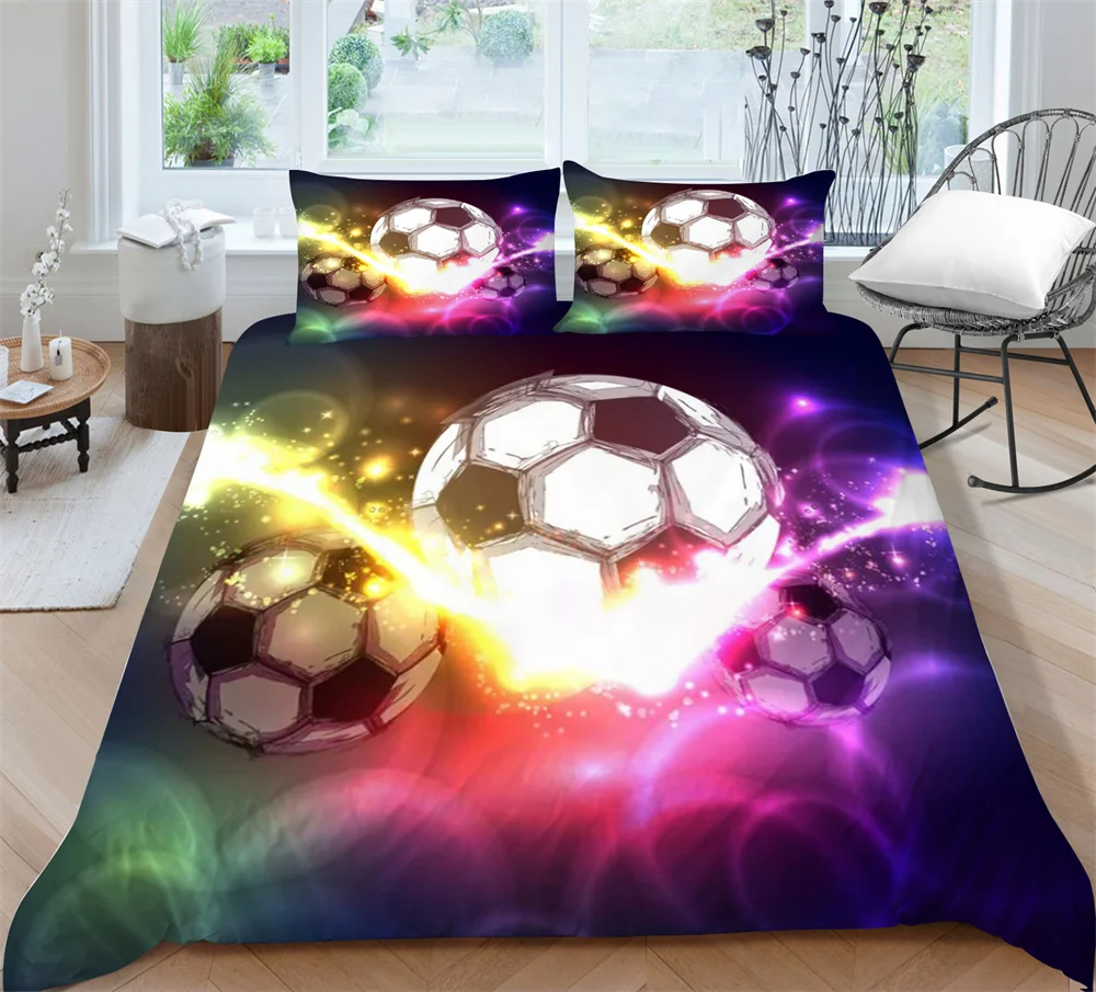 

3D постельное белье с футбольной тематикой наборы, двойной размер, роскошный синий комплект пододеяльников, полный комплект кровати, комплект одеял для мальчиков, двуспальная кровать