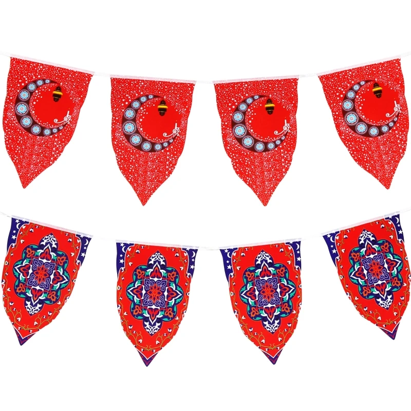 

Eid Mubarak Triangle Banner Moon Flower Shape Pull Flag Background Decor