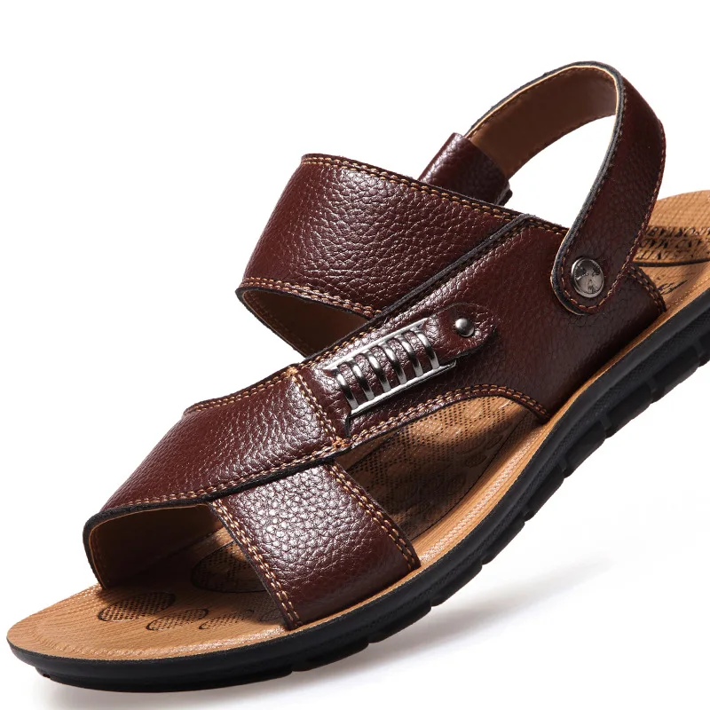 

Men Sandals Summer Genuine Leather Mens Shoes Lightweight Beach Slippers Outdoor Sandalias Flat Casual Chaussure zapatillas