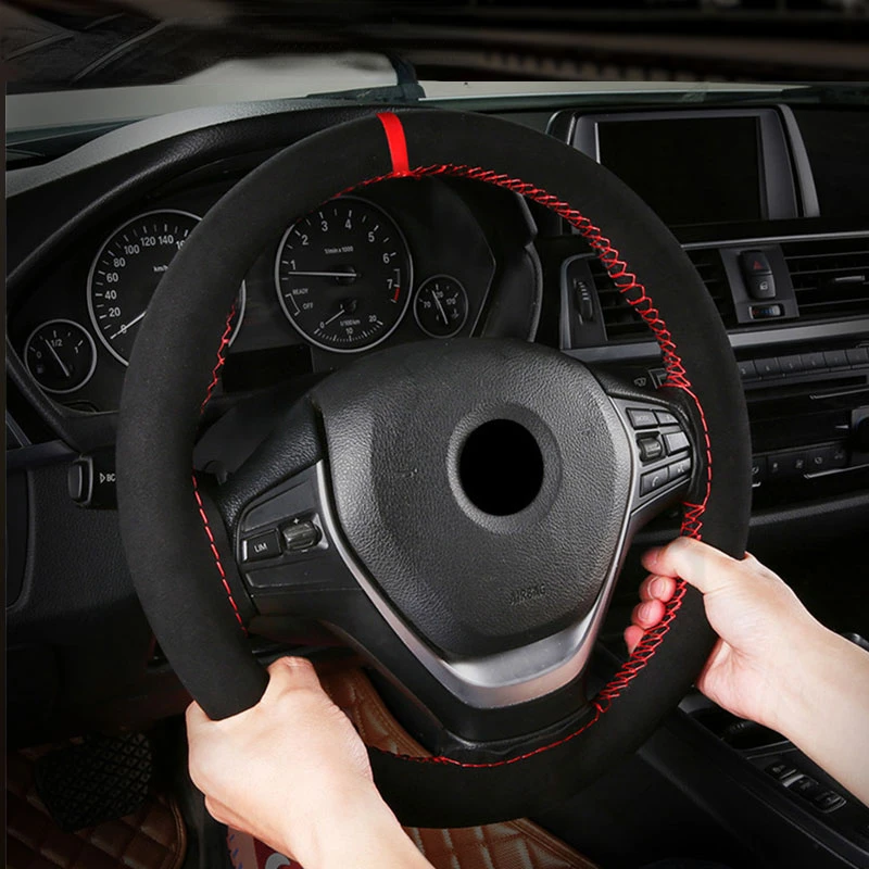 

Leather Car Steering Wheel Cover Braid 38cm DIY With Needle Thread Steering-Wheel Protector Cover Car Interior Accessories