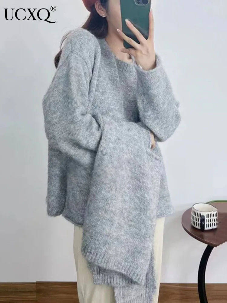 

UCXQ женские разноцветные пуловеры, вязаный свитер + Кардиган с длинным рукавом, пальто с круглым вырезом, вязаный Топ, Осень-зима 2023, Новое поступление 16U4901