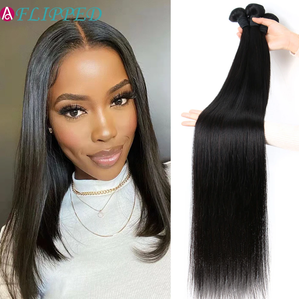 

Peruvian Hair Bundles Straight Human Hair Weave Bundles Remy Hair Extension Natural Black 1/3/4 Pcs 8-30‘' Silky Straight Bundle