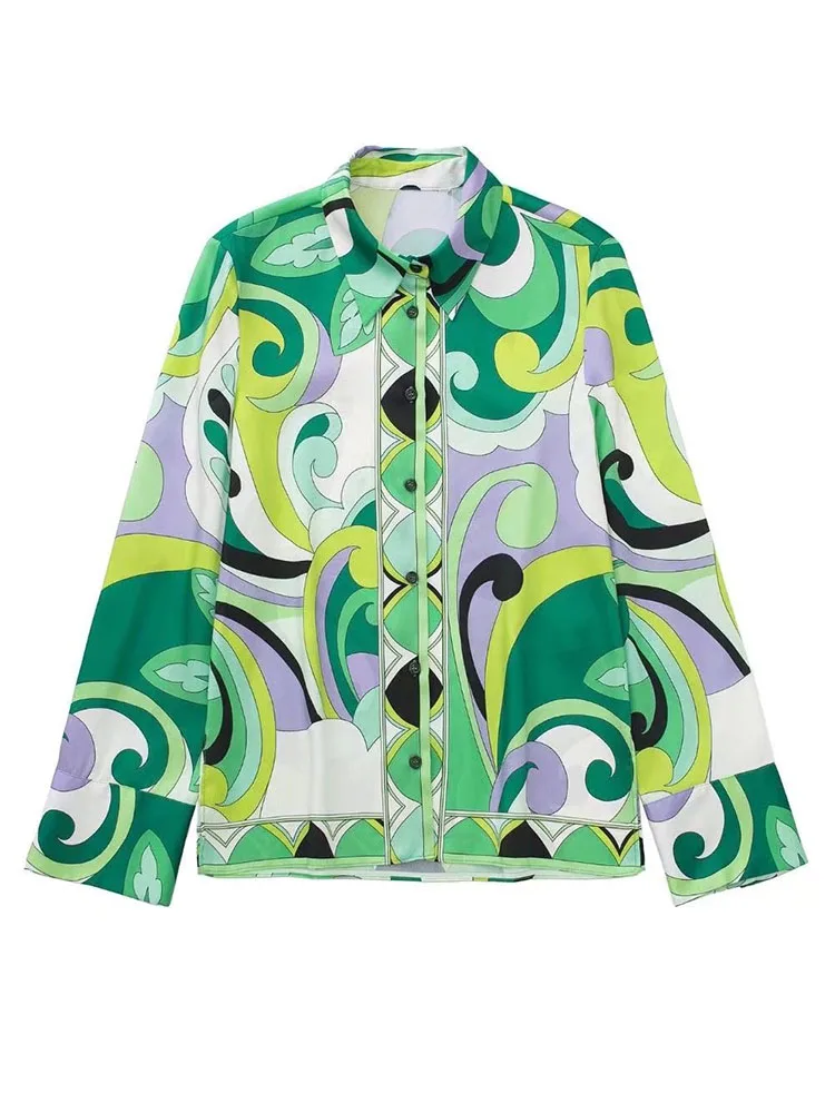 2022 Women Spring New Fashion Floral Print Loose Blouses Vintage Long Sleeve Button-up Female Shirts Blusas Chic Tops+skirt suit