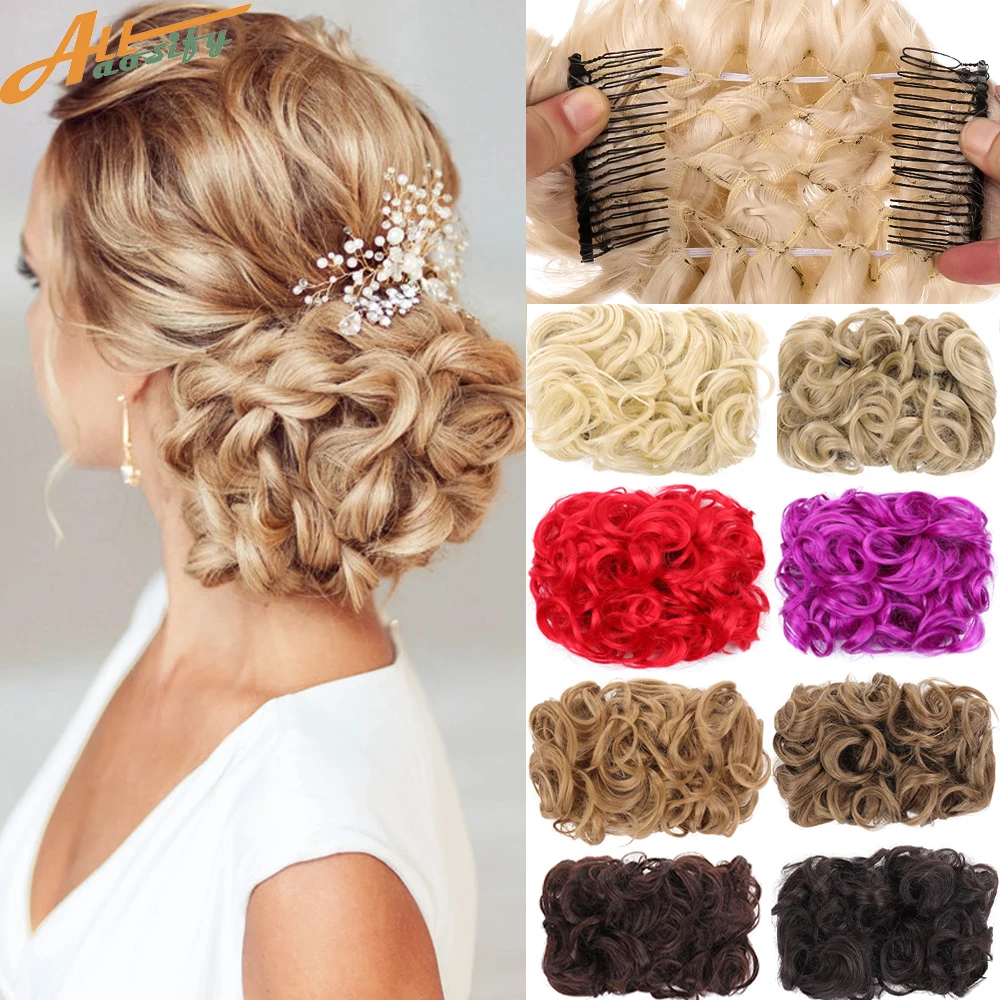 Synthetic Hair Chignon Bun Clip-on Curly Messy Hairpiece Extension Fake Hair Accessories Black Blonde Brown Bun Chignon For Wome