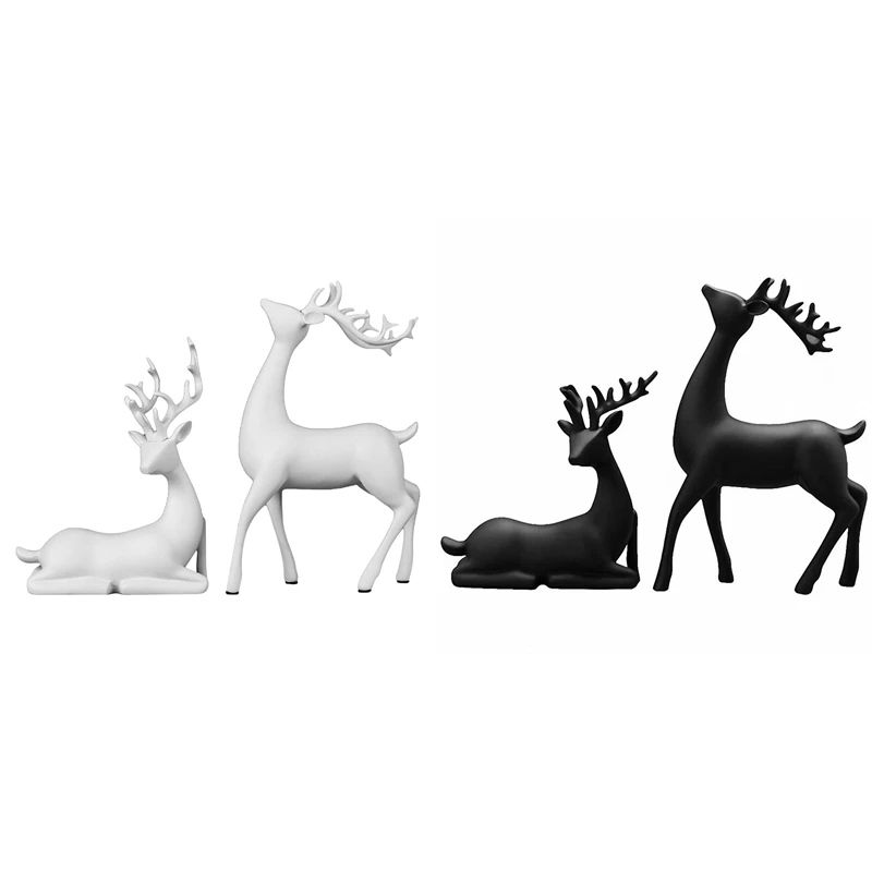 

LICG Reindeer Figurines Set Of 2 Resin Deer Statues Elk Sculpture Deer Ornaments For Living Room TV/Wine Cabinet Home Decor