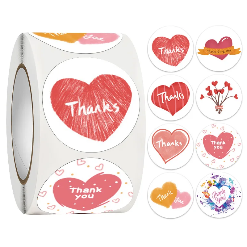 

100-500PCS Thank You Stickers for Business New Packaging Merci Home Made Heart Stickers Rolling Packag Sealing Labels Sticker