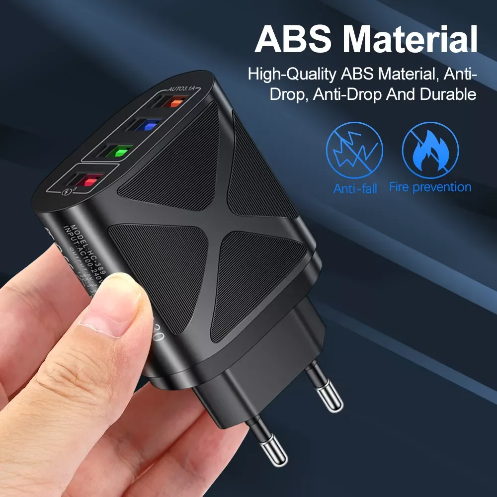 

Factory Direct Selling For Samsung mi 11 EU US UK Plug Adapter USB Charger 4 Port Quick Charge QC 3.0 Wall Travel Phone Fast Cha