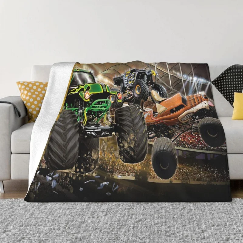

Jam Blanket Fleece Printed Cartoon Truck Breathable Ultra-Soft Throw Blanket for Sofa Bedroom Rug Piece