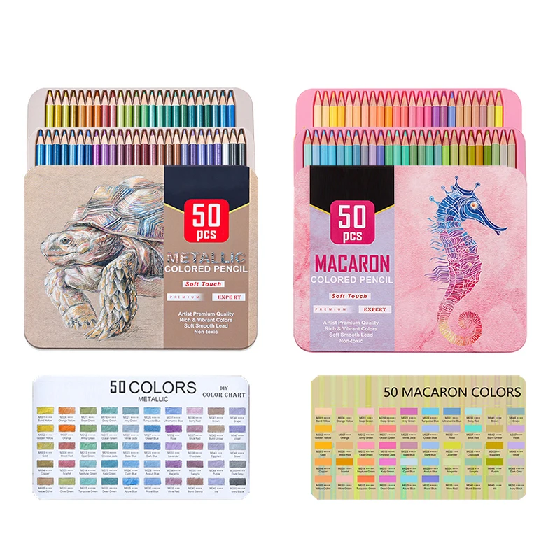 

Premium Christmas Supplies Pencil Artist Art Macaron & 50pcs Iron Box Colored Gift Set For Coloring Drawing Metallic Pencil Soft