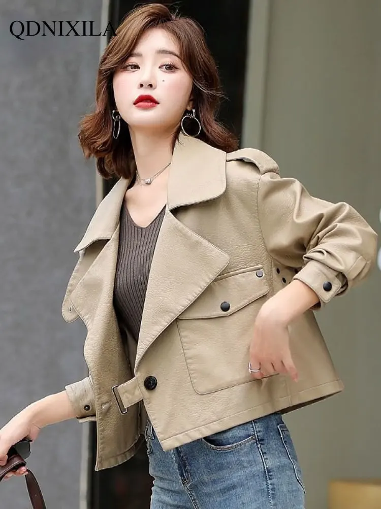 Jackets for Women 2023 Korean Fashion Women's Leather Jacket  Loose Short Motorcycle Imitation Sheepskin Leather Jacket Women