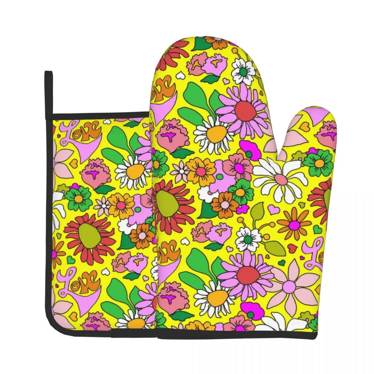 

Lovers Floral Sunshine Yellow Oven Mitts Potholder Pad Baking Oven Kitchen Cooking Gloves Stove Microwave Insulation Mat