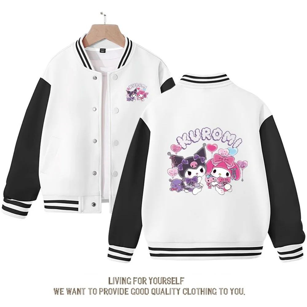 

Kawaii Sanrio Kulomi Melody Cinnamoroll Anime Loose Baseball Uniform Cute Long Sleeved Jacket Girl Casual Coat Clothes Kids Gift