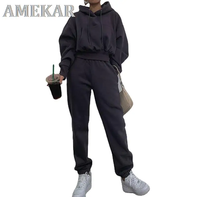 Костюм спортивный женский из 2 предметов однотонный Повседневный флисовый