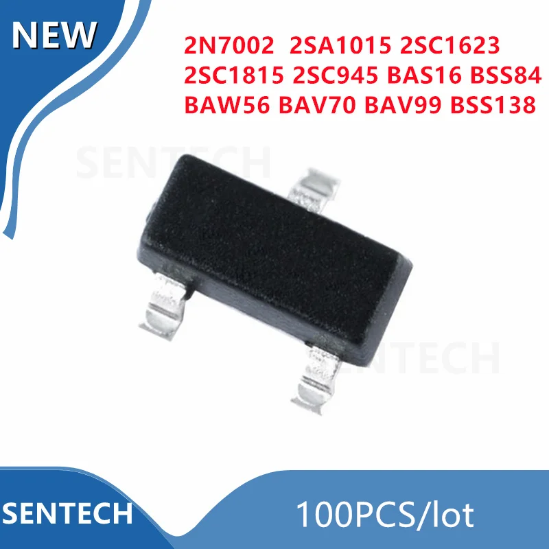 100 шт./лот 2N7002 2SA1015 2SC1623 2SC1815 2SC945 BAS16 BAV70 bab99 BAW56 BSS138 BSS84 SOT23