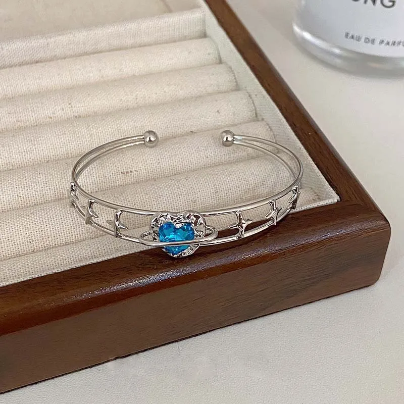 Браслет Kpop Y2K с голубым персиком и сердцем из циркония