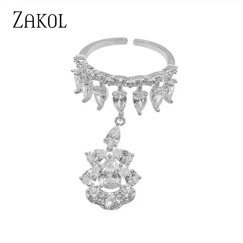 

ZAKOL 2022 теперь модное Открытое кольцо с фианитом ААА в форме капли воды для женщин, роскошное обручальное кольцо для вечеринки, ювелирные изд...