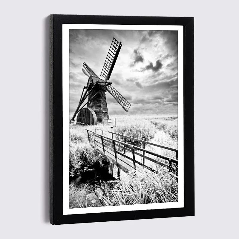 

canvas Frames 5'' 7'' 8'' Nordic Black White windmill Dandelion Boat Flower Poster with Frame Wood Photo Frame for Picture Wall