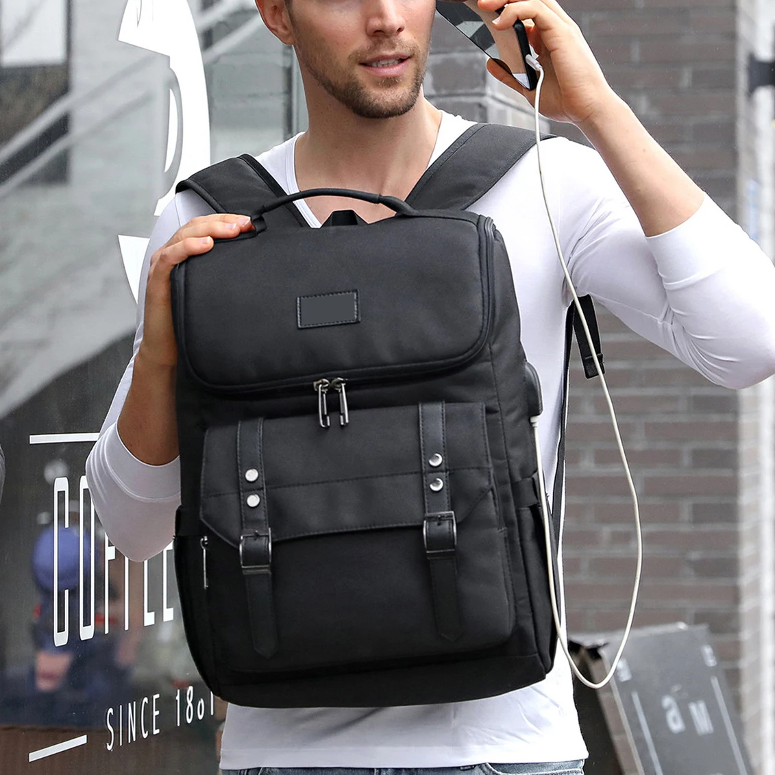 Laptop Computer Backpack Bag For Men Business Notebook USB Charging Korean Multifunction Oxford Retro Travel School Backpacks