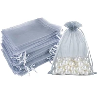 50100pcs drawstring organza bag silver grey color mesh bag for jewelry packaging festival wedding favor gift candy makeup pouch