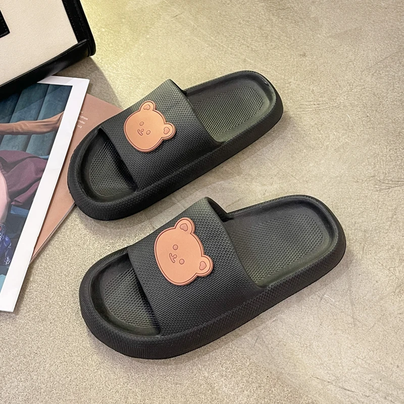 

Шлепанцы для мужчин и женщин, сланцы для дома, Нескользящие, на платформе, простая обувь для пар, медведь, черные, белые, летние