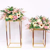 Shiny Gold Cake Stand with Transparent Acrylic Cover Gold Plated Cuboid Flower Stand Wedding Centerpieces Home