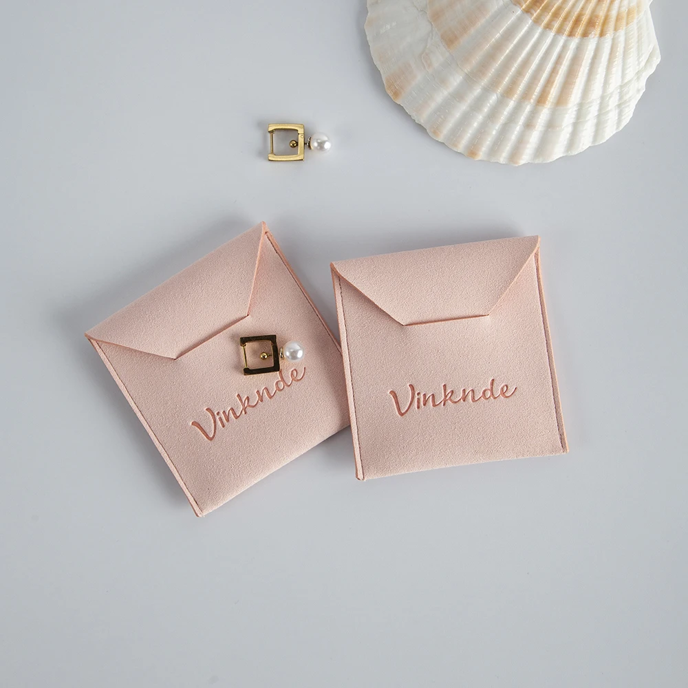 50pcs/lot Customized Personal Logo Jewelery Packaging Pouches Bags Microfiber Envelope Small Gift Bag Earring Necklace Ring Bags