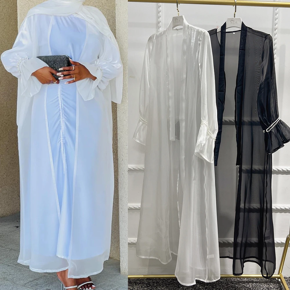 

Open Abaya Kimono Women Flare Sleeve Shining Cardigan Muslim Dubai Arabic Turkey Party Long Dresses Modest Outfit Summer Abayas