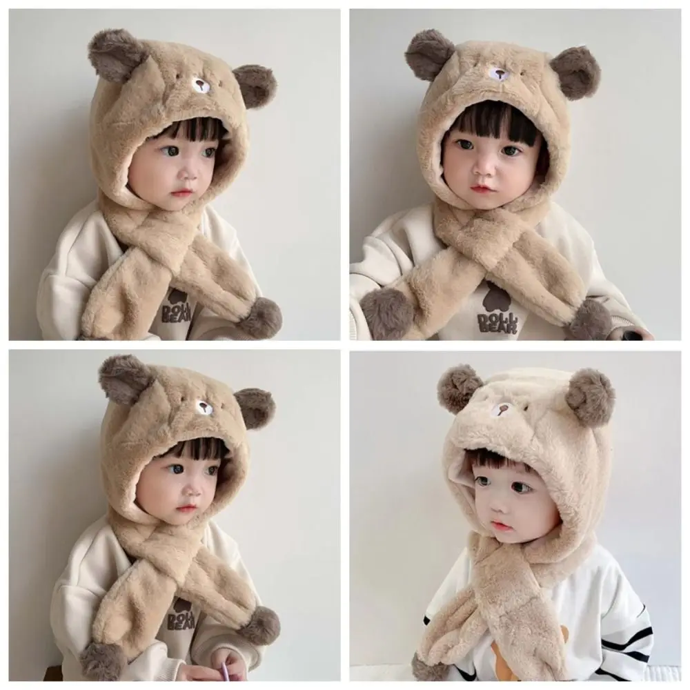 Однотонная плюшевая шапка с медведем