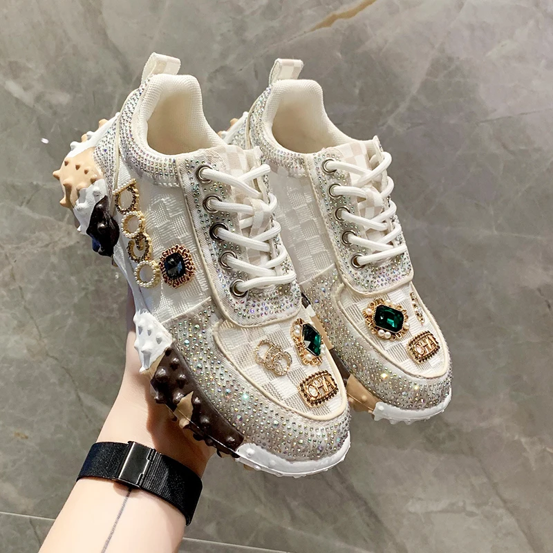 

Autumn female leisure sports shoes luxury designers Rhine stone drill barren woman walking jogging shoes shoes female tennis