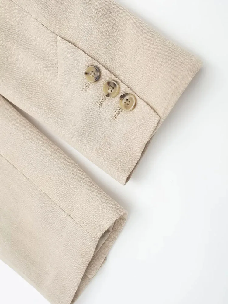 PAILETE Women 2023 fashion linen cropped blazer coat vintage long sleeve front double breasted female outerwear chic tops