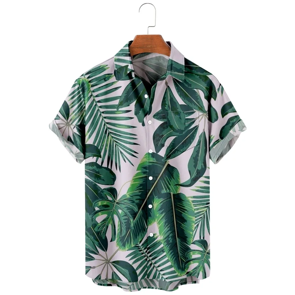

2022 Fashion Casual Hawaiian Beach Shirts, Tropical Palm Leaves Vintage Print, Summer Pocket Shirts for Men and Women