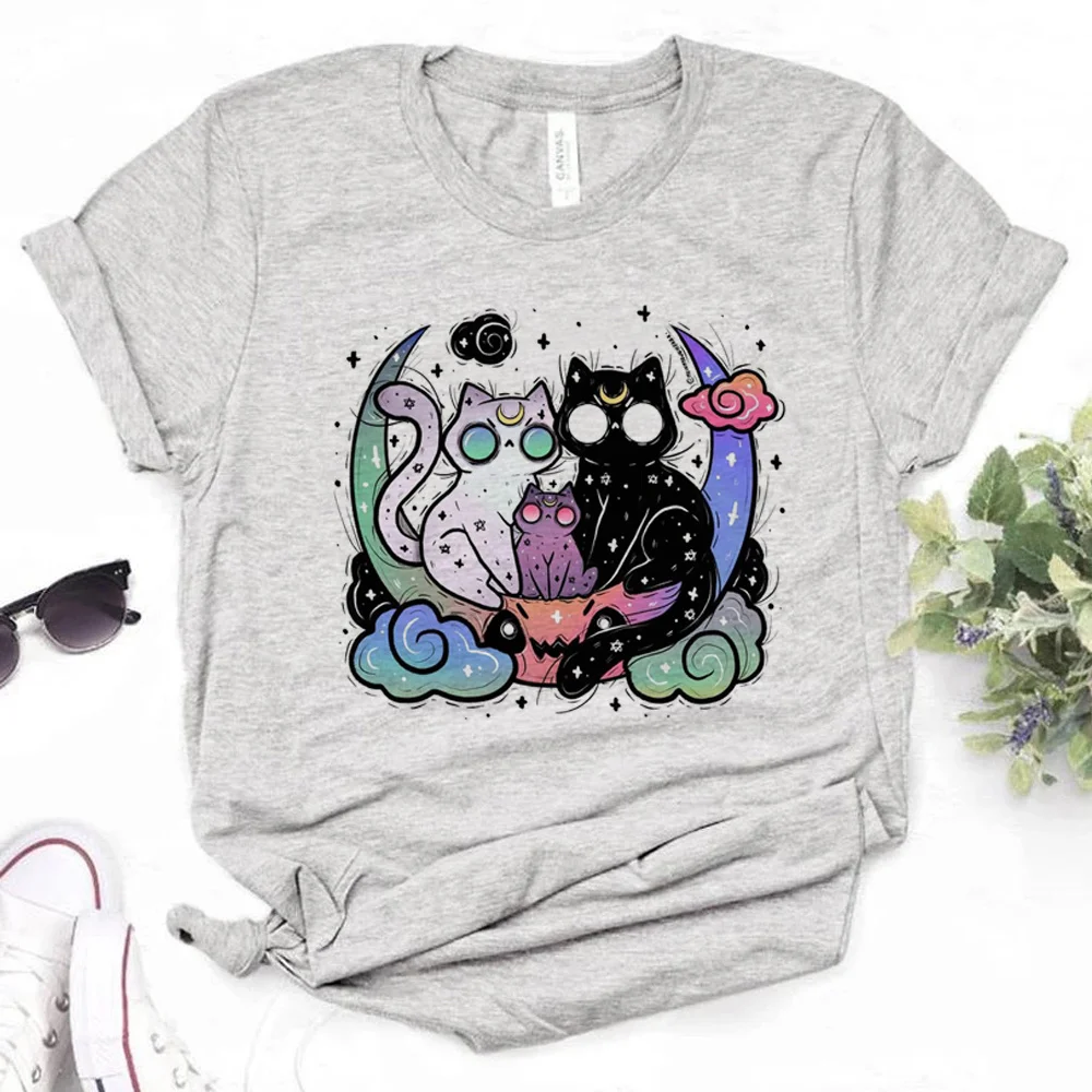 

cat print t shirt women designer Japanese tshirt girl anime graphic clothes