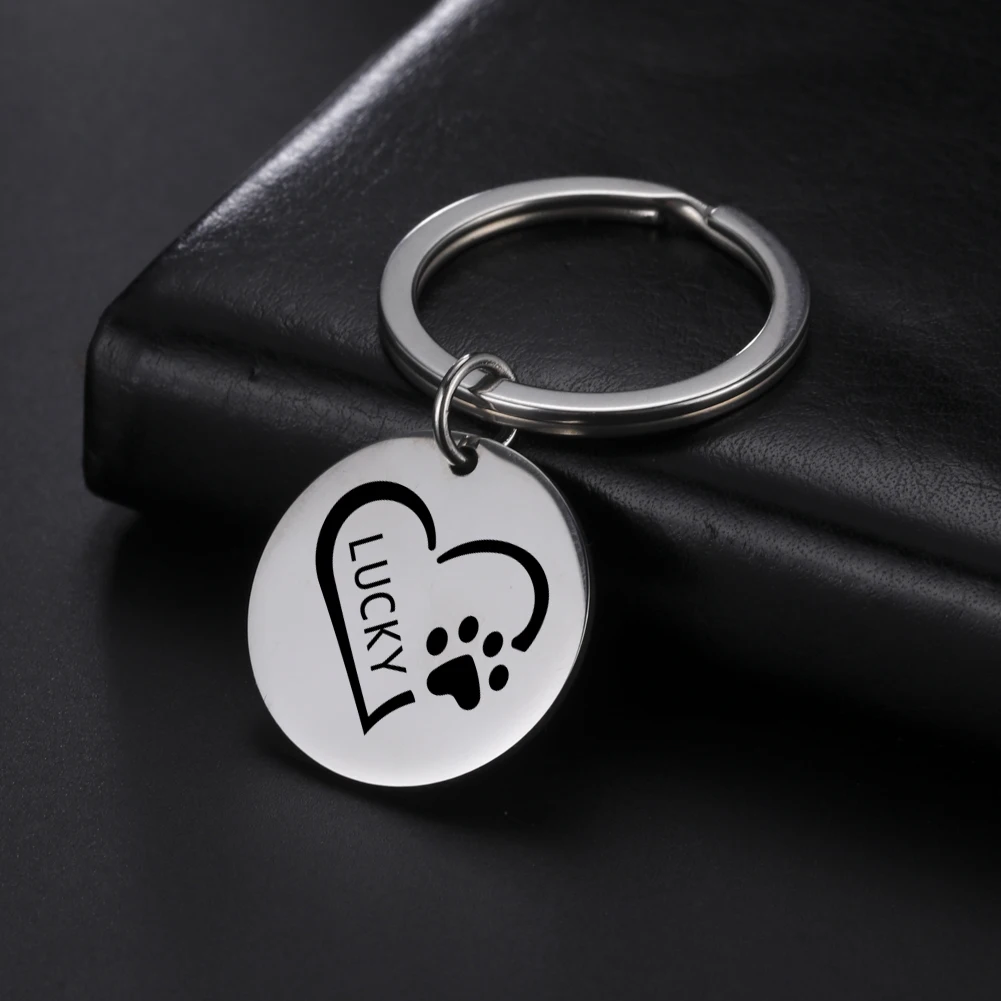 

Lemegeton Personalized Dog Name Keychain Custom Key Chain Pet Cat Address Keyring Stainless Steel Charm Jewelry Pet Lover Gifts