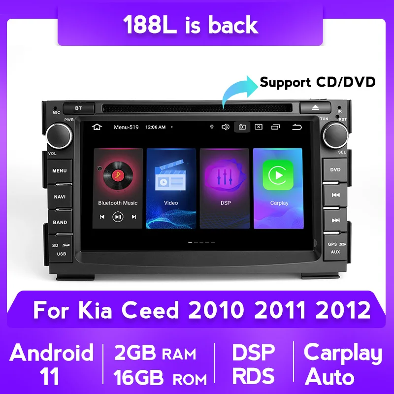 Автомобильный радиоприемник 2 Din Android 11 DVD плеер GPS Авторадио аудио для Kia Ceed 2010 2011