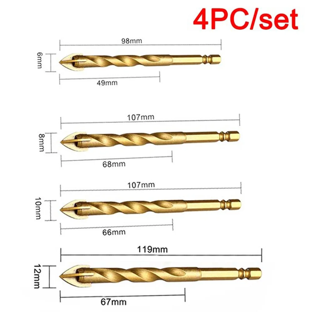 

4pcs Extra Long Hex Shank Cross Drill Bit For Glass Ceramics Ceramic Tiles Granite Brick Wall Drilling Hand Tool Accessories