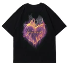Футболка мужская оверсайз в стиле хип-хоп, уличная одежда с графическим принтом огненного пламени и сердца, Повседневная хлопковая рубашка в стиле Харадзюку с короткими рукавами
