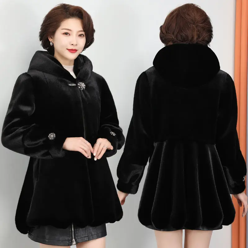 Woman Real Fur Jacket Female Rabbit Fur Coat Natural Fur Coat Ladies Fur Collar Fashion Loose Thicken Fur Warm Coat Hooded G366