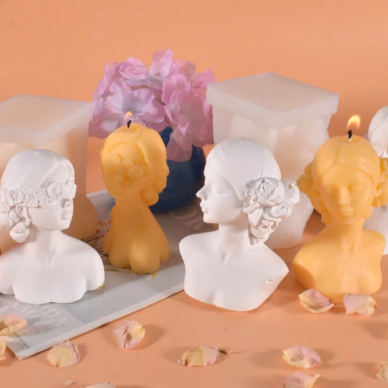 

3D Closing Girl Silicone Candle Mold Rose Blindfolded Eye Handmade Candle Making Kit DIY Plaster Resin Soap Production Mold