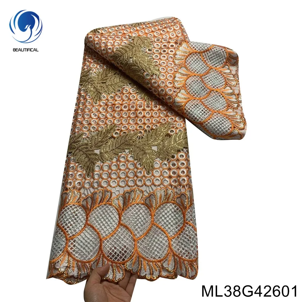 

Нигерийская веревочная кружевная Водорастворимая Ткань из 100% полиэстера с африканскими блестками Новинка 2023 модная женская одежда стандартное платье ML38G426